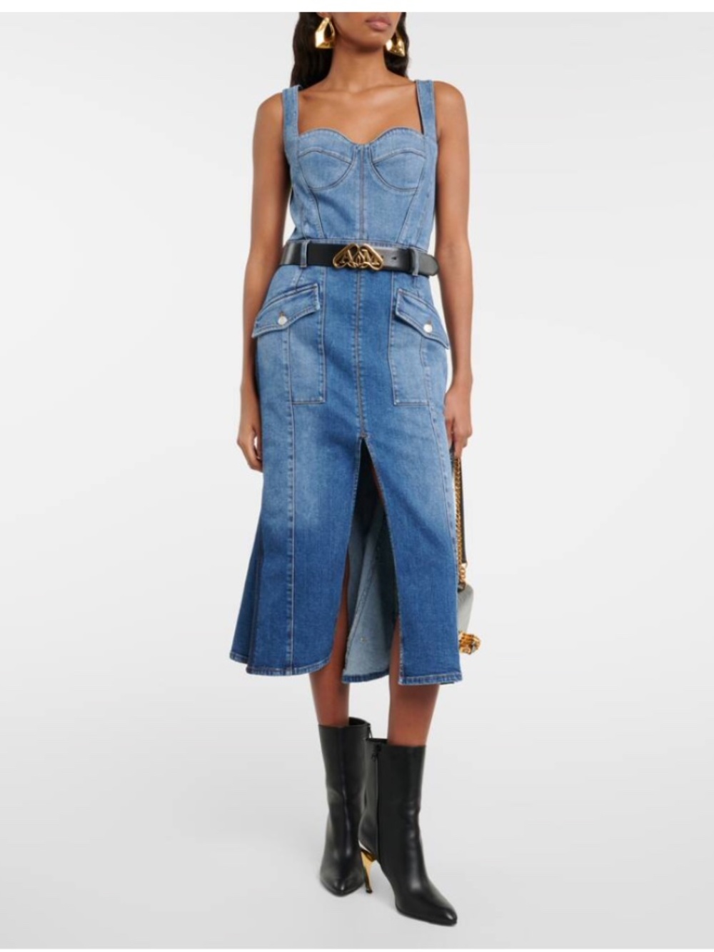 Alexander McQueen Corset Denim Midi Dress